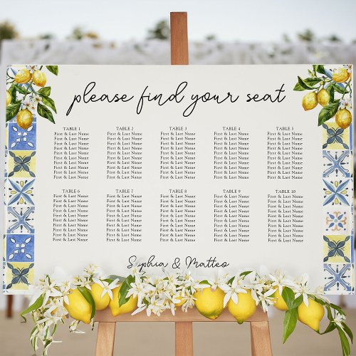 Lemon Grove 10 Table Wedding Seating Chart Foam Board
