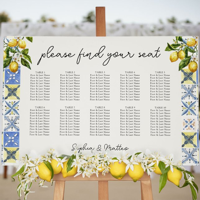 Lemon Grove 10 Table Wedding Seating Chart Foam Board (Wedding Seating Chart from the Lemon Grove Wedding Collection by Darling & May)