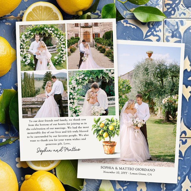 Lemon Grove 5 Photo Wedding Thank You Card (Wedding Photo Thank You Cards from the Lemon Grove Wedding Collection )