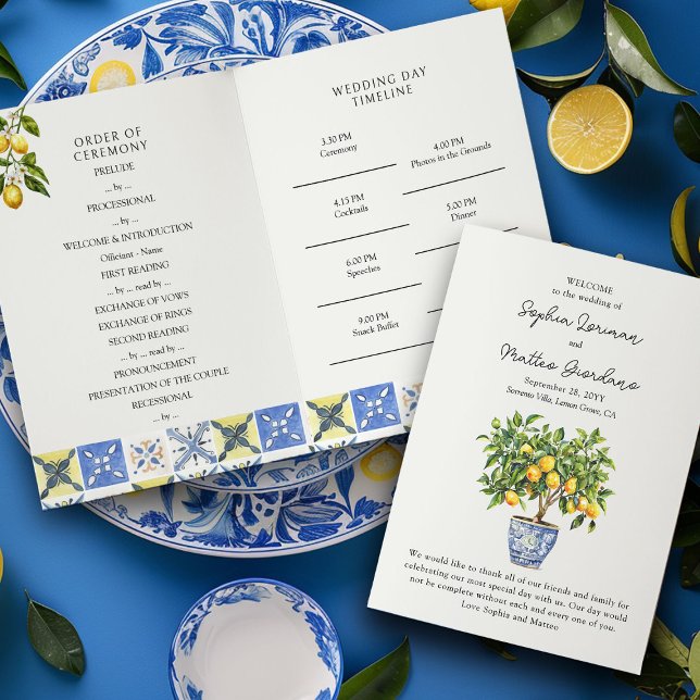Lemon Grove Italian Countryside Wedding Program (Wedding Ceremony + Order of Events Program from the Lemon Grove Wedding Collection by Darling & May)
