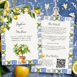 Lemon Grove Italian Wedding Details and Website Invitation<br><div class="desc">Lemon Grove wedding invitation with wedding details, website and qr code on the back. Design features a lemon tree, blue and yellow Mediterranean tiles a branch of lemons and blossom flowers. Perfect for a lemmon wedding theme, Italian inspired wedding, rustic Mediterranean villa aesthetic, blue and yellow wedding colors or an...</div>