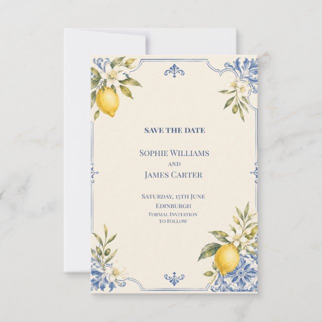 Lemon Grove Mediterranean Tile Wedding Save the Date (Front)