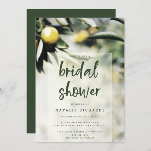 Lemon Grove  Modern Yellow  Green Bridal Shower Invitation