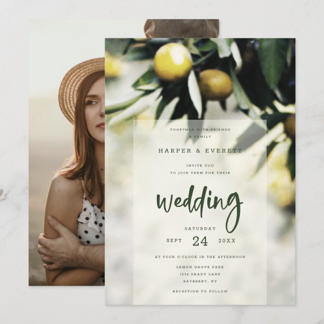 Lemon Grove | Modern Yellow & Green Summer Wedding Invitation (Front/Back)
