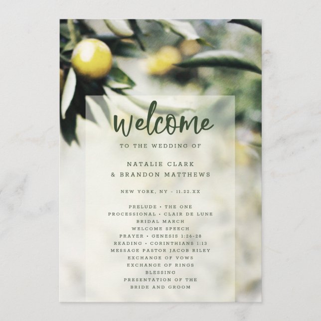 Lemon Grove | Modern Yellow Wedding Ceremony Program (Front)