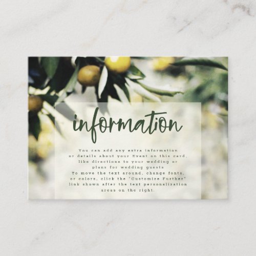 Lemon Grove  Modern Yellow Wedding Information Enclosure Card