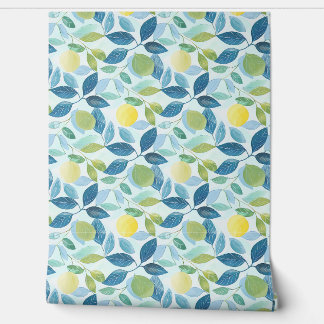 Lemon Grove Petite - Blue, Green, Yellow - Organic Wallpaper