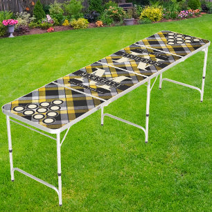 Lemon Grove Plaid Monogram & Name Overlay Beer Pong Table
