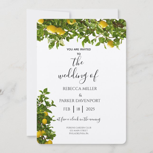 Lemon Grove Romance Wedding Invitation (Front)