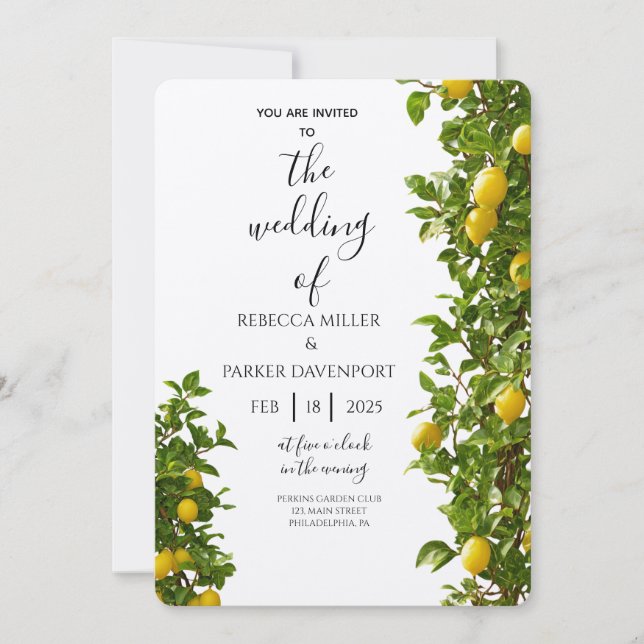 Lemon Grove Romance Wedding Invitation (Front)