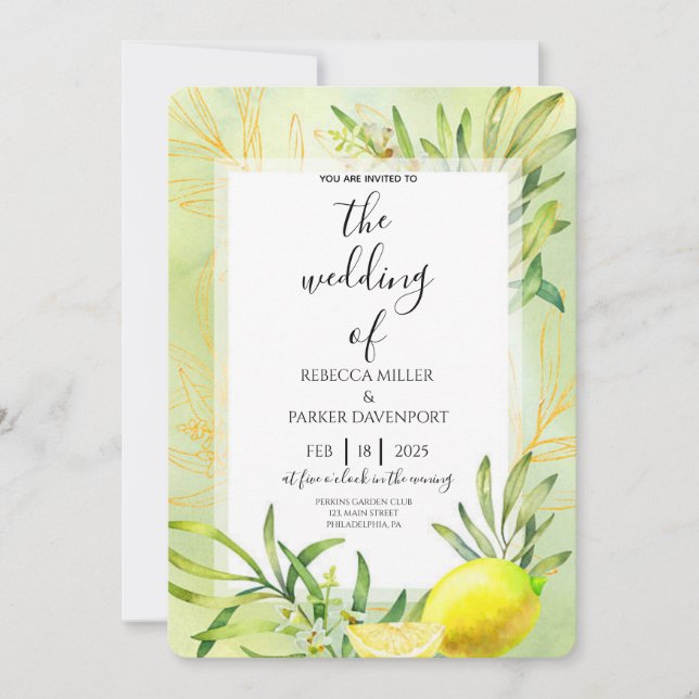 Lemon Grove Romance Wedding Invitation (Front)