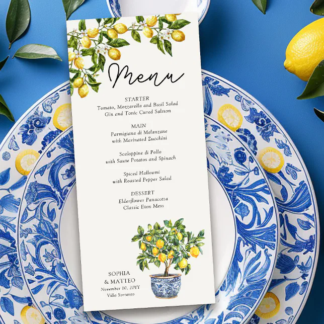 Lemon Grove Rustic Italian Theme Wedding Menu | Zazzle