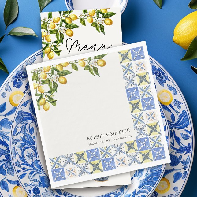 Lemon Grove Rustic Italian Themed Wedding Napkins (Wedding napkins from the Lemon Grove wedding collection by Darling & May)