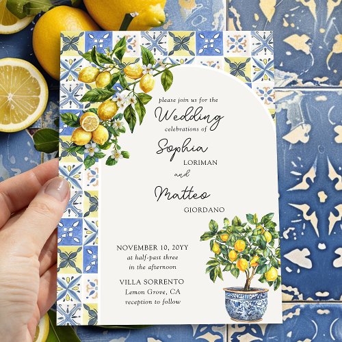 Lemon Grove Rustic Mediterranean Arch Wedding Invitation