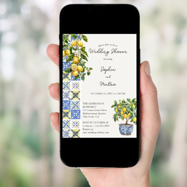Lemon Grove Rustic Mediterranean Wedding Shower Invitation (Front Digital)