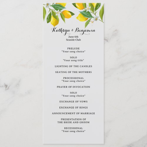 Lemon Grove Yellow Summer Wedding Program