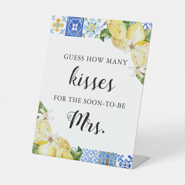 Lemon Guess How Many Kisses Bridal Shower Game Pedestal Sign (Front)
