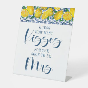 Lemon Guess How Many Kisses Bridal Shower Game  Pedestal Sign