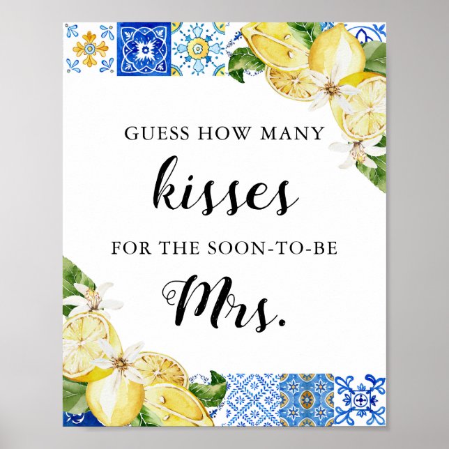 Lemon Guess How Many Kisses Bridal Shower Game Poster (Front)