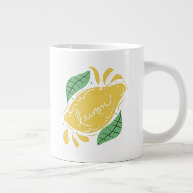 Lemon Hand Drawn Lettering Citrus Yellow Art Giant Coffee Mug (Right)