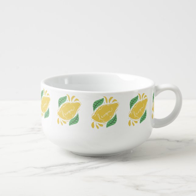 Lemon Hand Drawn Lettering Citrus Yellow Art  Soup Mug (Left)