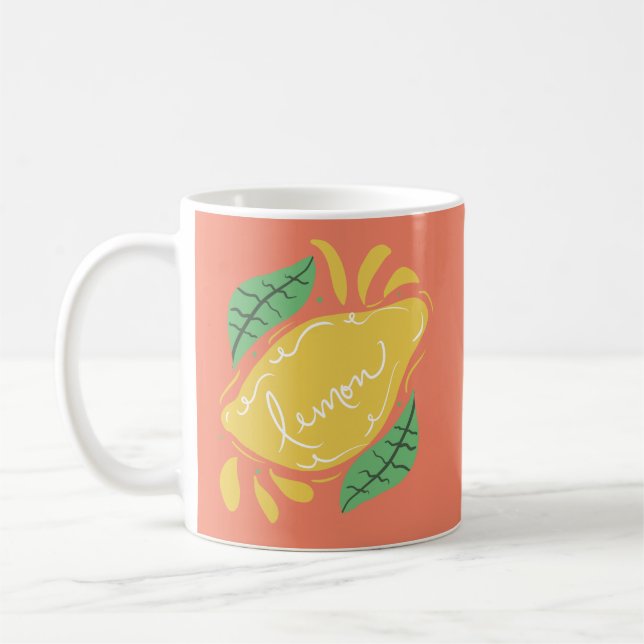 Lemon Hand Drawn Lettering Citrus Yellow Green    Coffee Mug (Left)