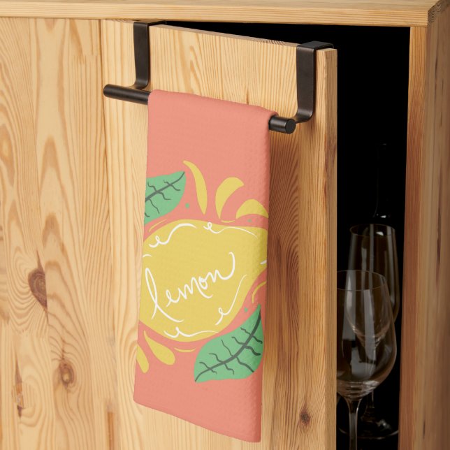Lemon Hand Drawn Lettering Citrus Yellow Green Kitchen Towel (Thirds Fold)
