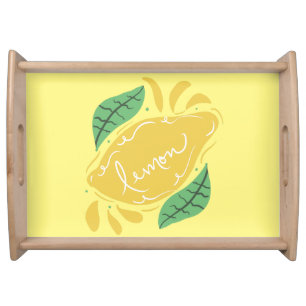 Lemon Hand Drawn Lettering Citrus Yellow Green    Serving Tray
