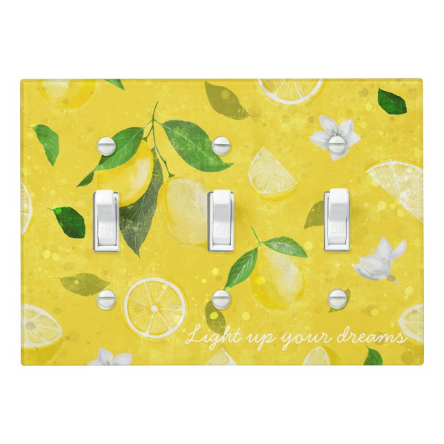 Lemon happy cheerful kitchen with text light switch cover (In Situ)