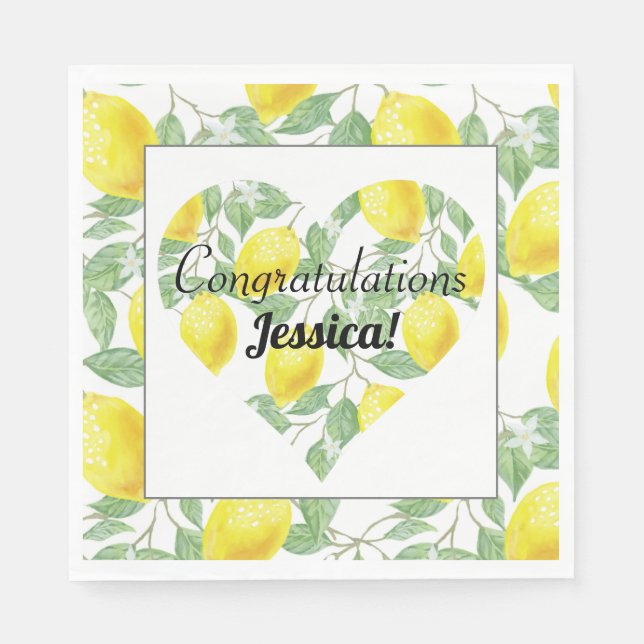 Lemon Heart Main Squeeze Theme Bridal Shower Napkins (Front)