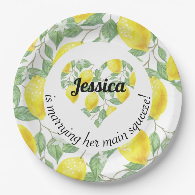 Lemon Heart Themed Main Squeeze Wedding Shower Paper Plates (Front)