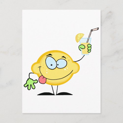 Lemon Holding A Glass With Lemonade Postcard