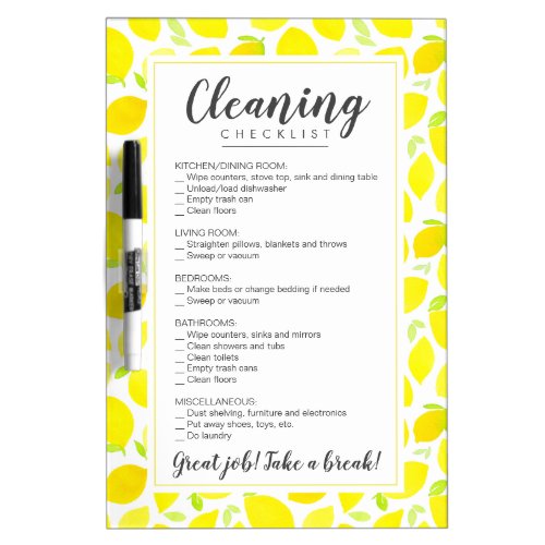 Lemon Home Cleaning Checklist Dry Erase Board