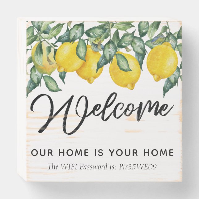 Lemon house decor Welcome wifi password Wooden Box Sign (Front Horizontal)
