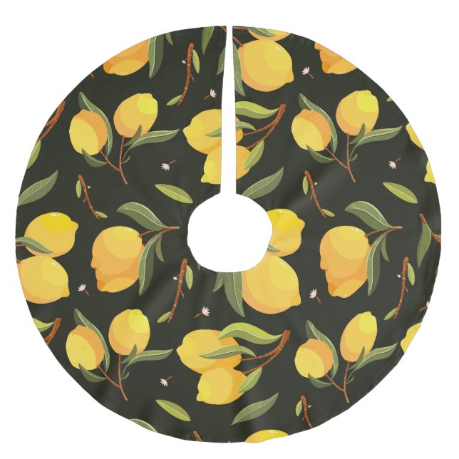 Lemon Illustration: Handpainted Seamless Pattern. Brushed Polyester Tree Skirt (Front)