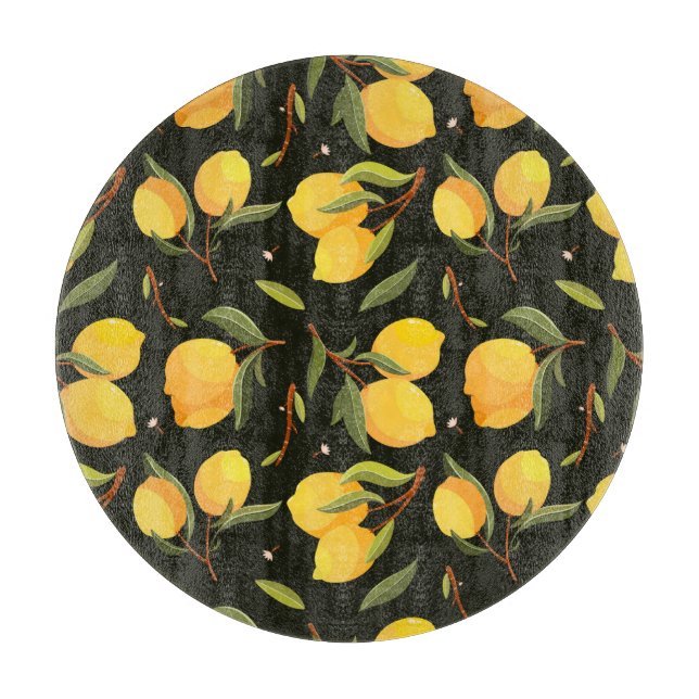 Lemon Illustration: Handpainted Seamless Pattern. Cutting Board (Front)