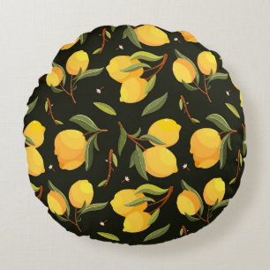 Lemon Illustration: Handpainted Seamless Pattern. Round Pillow