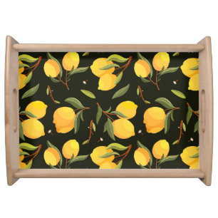 Lemon Illustration: Handpainted Seamless Pattern. Serving Tray