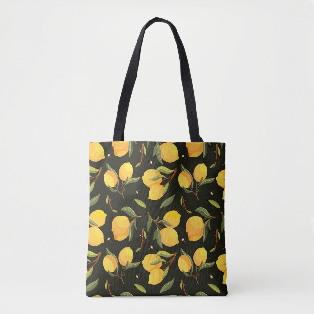 Lemon Illustration: Handpainted Seamless Pattern. Tote Bag (Front)