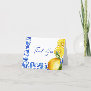 Lemon Italian Amalfi Blue Tile Baby Shower Letterpress Thank You Card
