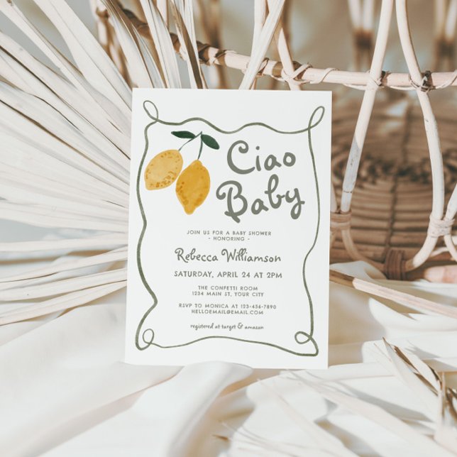 Lemon Italian Amalfi Gender Neutral Baby Shower Invitation (Lemon Italian Gender Neutral Baby Shower Invite)