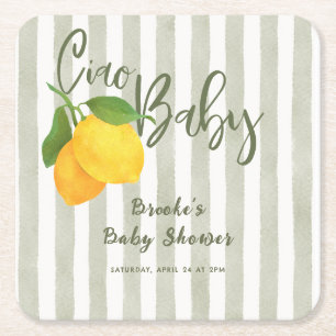 Lemon Italian Amalfi Gender Neutral Baby Shower Square Paper Coaster