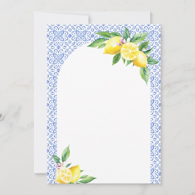 Lemon Italian Blue Tile Positano Blank Card (Front)