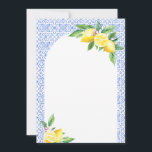 Lemon Italian Blue Tile Positano Blank Card<br><div class="desc">Lemon Italian Blue Tile Positano Blank Card where you can write your own message or text.</div>