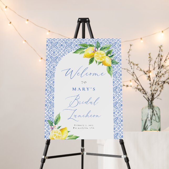 Lemon Italian Blue Tile Positano Bridal Luncheon Foam Board (In Situ (Stand))
