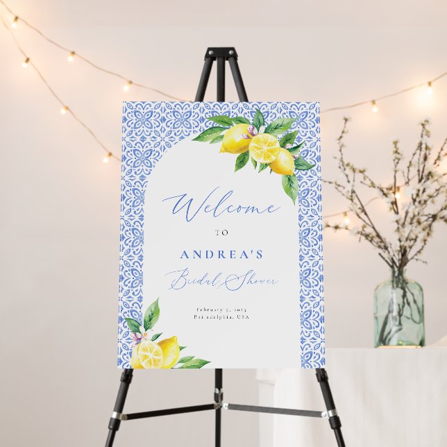 Lemon Italian Blue Tile Positano Bridal Shower Foam Board (In Situ (Stand))