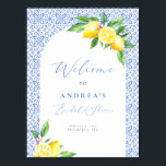 Lemon Italian Blue Tile Positano Bridal Shower Poster<br><div class="desc">Lemon Italian Blue Tile Positano Bridal Shower Foam Board</div>