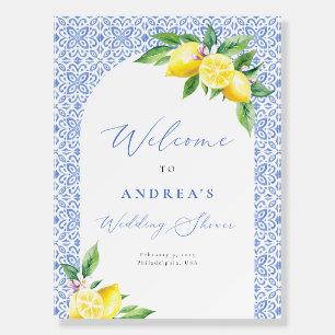 Lemon Italian Blue Tile Positano Wedding Shower Foam Board