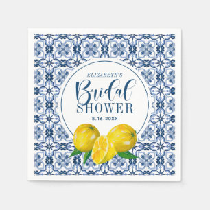 Lemon Italian Blue Tile Wedding Bridal Shower Napkins