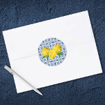 Lemon Italian Blue Tile Wedding Favor Sticker<br><div class="desc">A pretty sticker decorated with lemons and Italian blue tile. Perfect to use as an envelope seal,  or a bridal shower favor sticker for a lemon themed bridal shower. Designed for you by Blackberry Boulevard.</div>